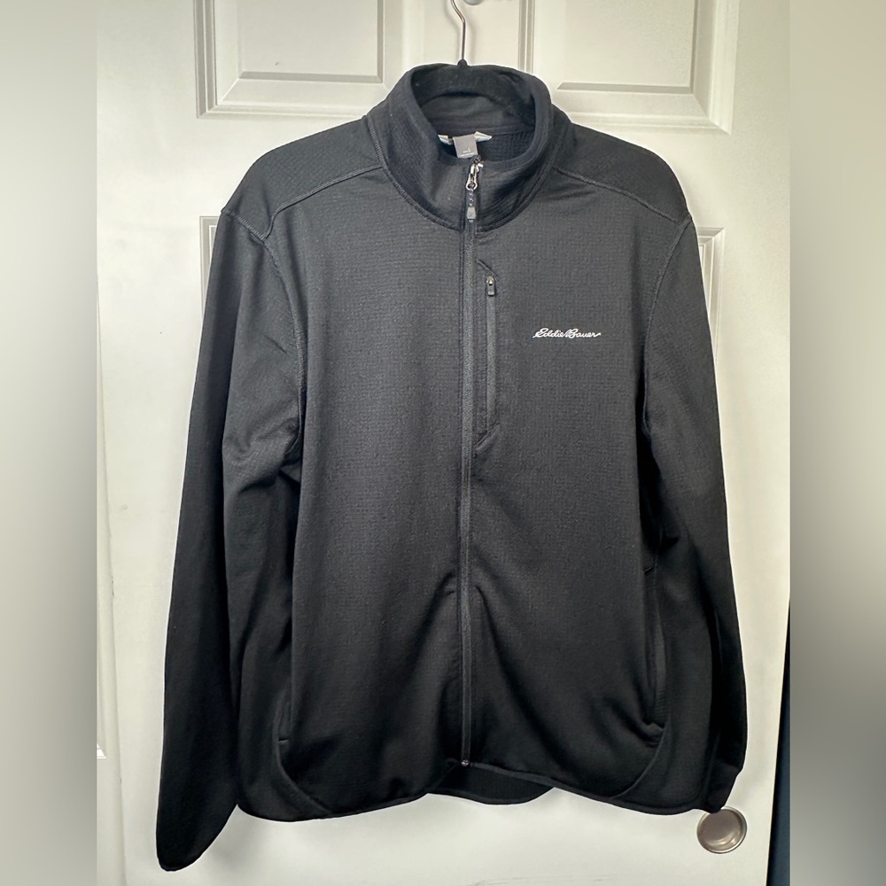 Eddie Bauer Men's Size L Activator Grid Fleece Full Zip Black Mock Neck